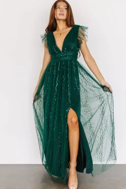 Baltic Born tulle styles|Annika Sequin Mesh Maxi Dress | Green