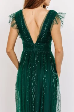 Baltic Born tulle styles|Annika Sequin Mesh Maxi Dress | Green