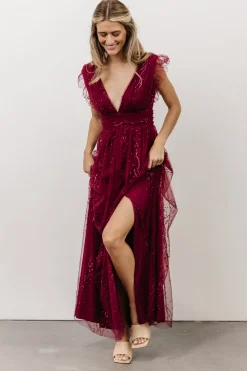 Baltic Born tulle styles|Annika Sequin Mesh Maxi Dress | Wine