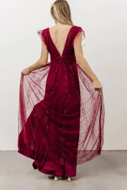 Baltic Born tulle styles|Annika Sequin Mesh Maxi Dress | Wine