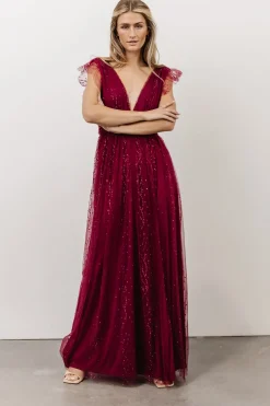 Baltic Born tulle styles|Annika Sequin Mesh Maxi Dress | Wine