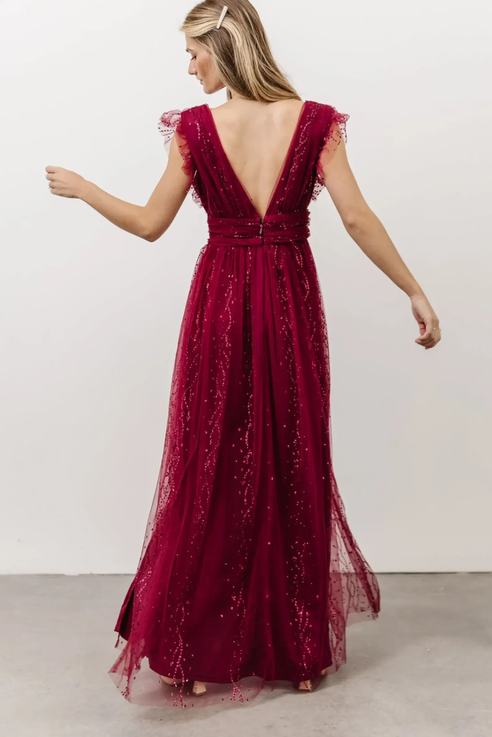 Baltic Born tulle styles|Annika Sequin Mesh Maxi Dress | Wine