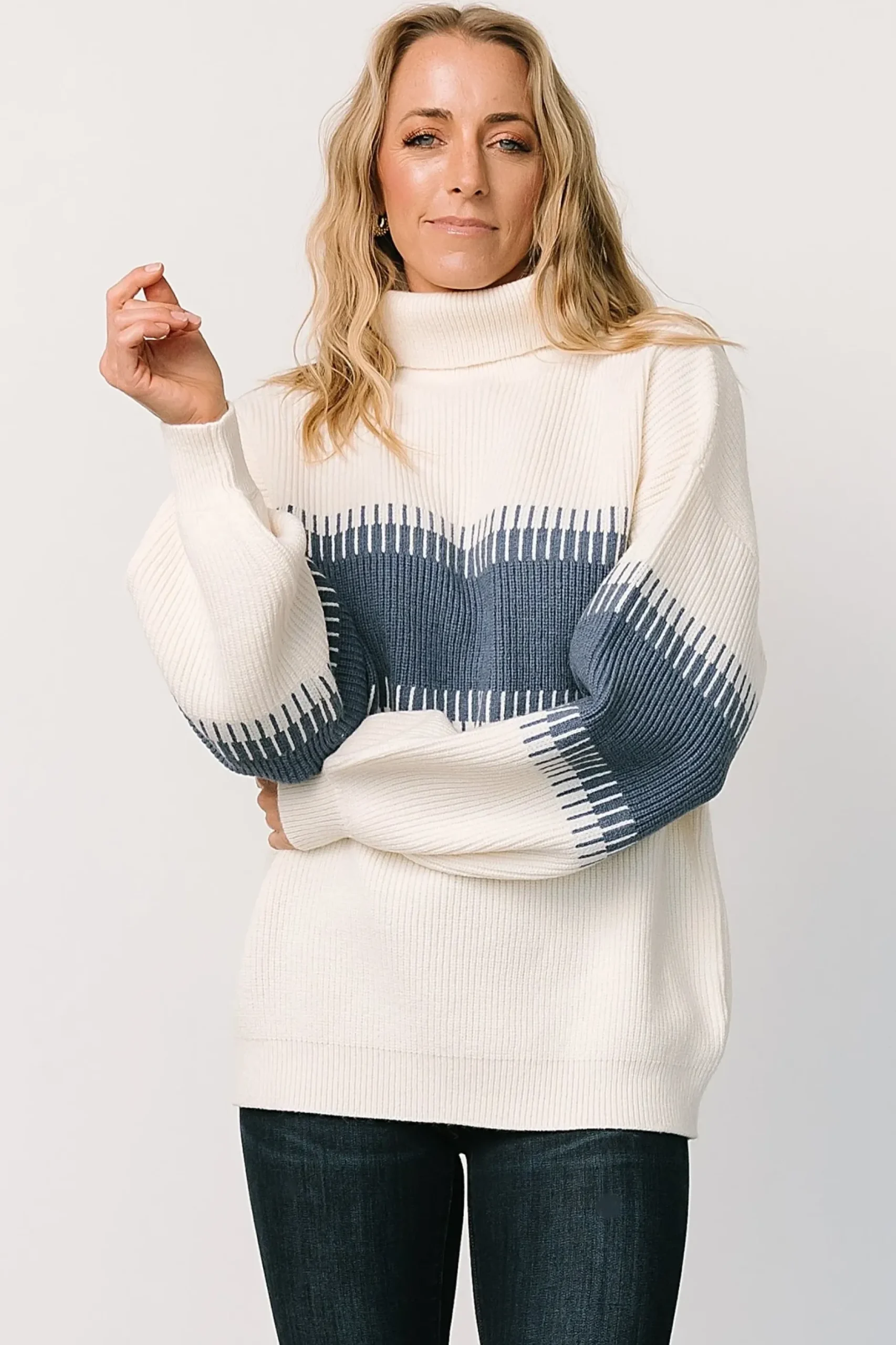 Baltic Born TOPS|sweaters|Antonov Turtle Neck Sweater | Blue + Cream