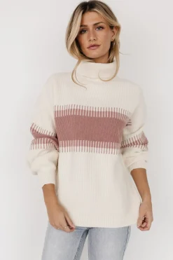 Baltic Born TOPS|sweaters|Antonov Turtle Neck Sweater | Mauve + Cream
