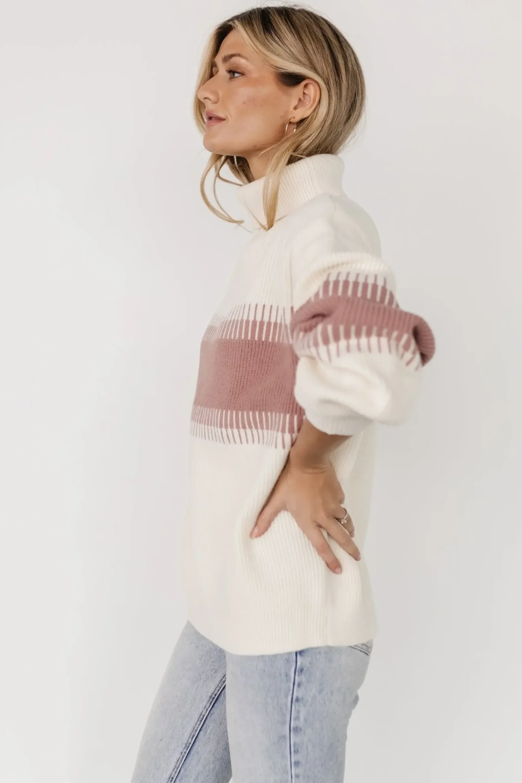 Baltic Born TOPS|sweaters|Antonov Turtle Neck Sweater | Mauve + Cream
