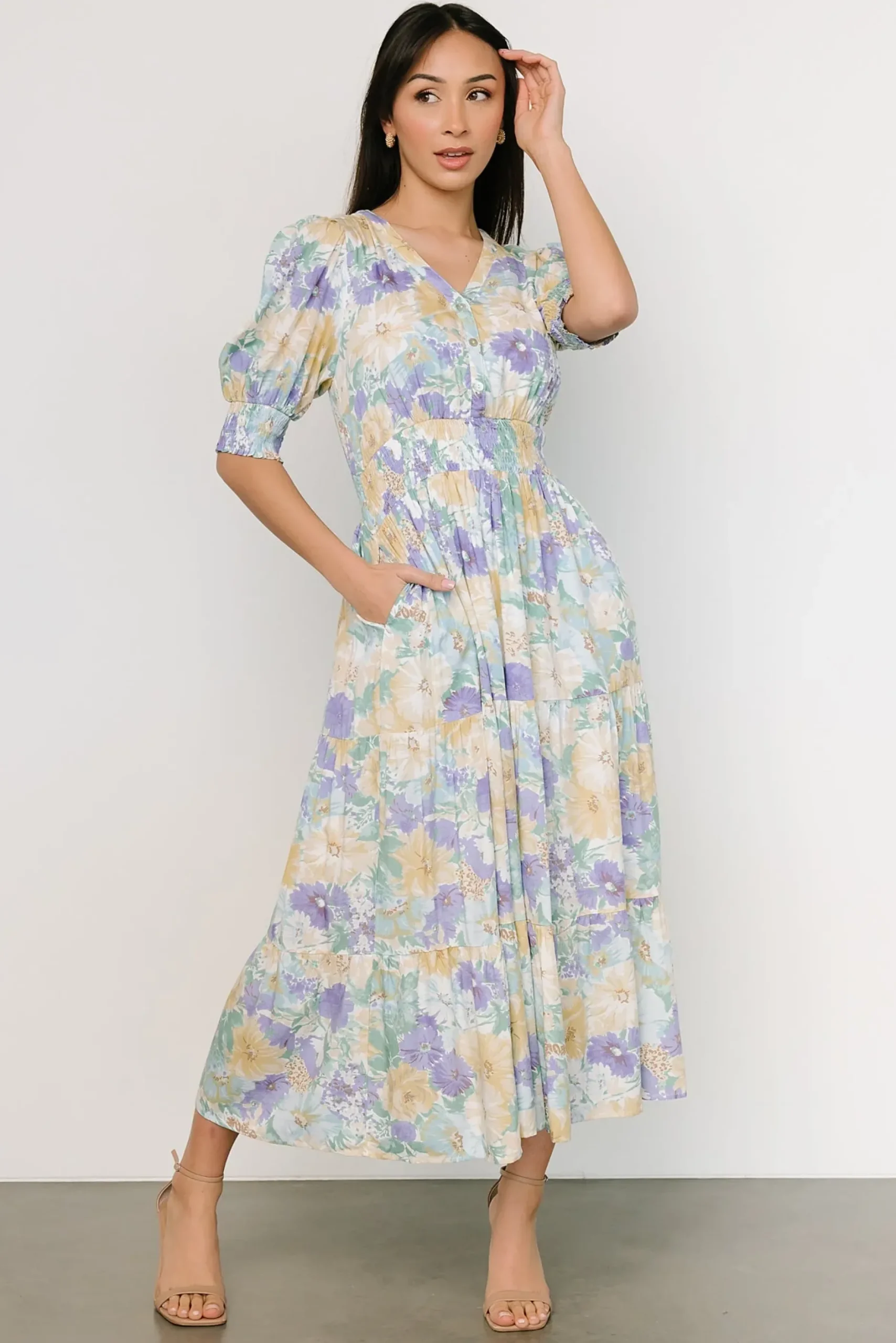 Baltic Born SALE|Anya Midi Dress | Blue Multi Floral