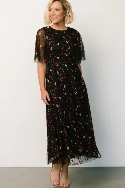 Baltic Born WEDDING SUITE|wedding guest|Arabella Embroidered Tulle Maxi Dress | Black + Red