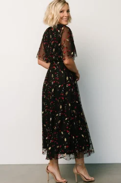 Baltic Born WEDDING SUITE|wedding guest|Arabella Embroidered Tulle Maxi Dress | Black + Red
