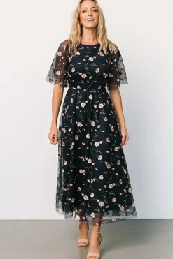 Baltic Born WEDDING SUITE|wedding guest|Arabella Embroidered Tulle Maxi Dress | Pink + Navy