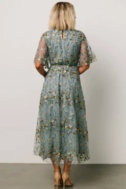Baltic Born WEDDING SUITE|wedding guest|Arabella Embroidered Tulle Maxi Dress | Dusty Blue Floral