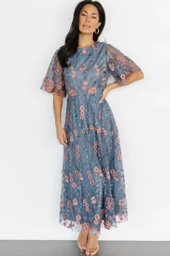 Baltic Born WEDDING SUITE|wedding guest|Arabella Embroidered Tulle Maxi Dress | Blue + Pink