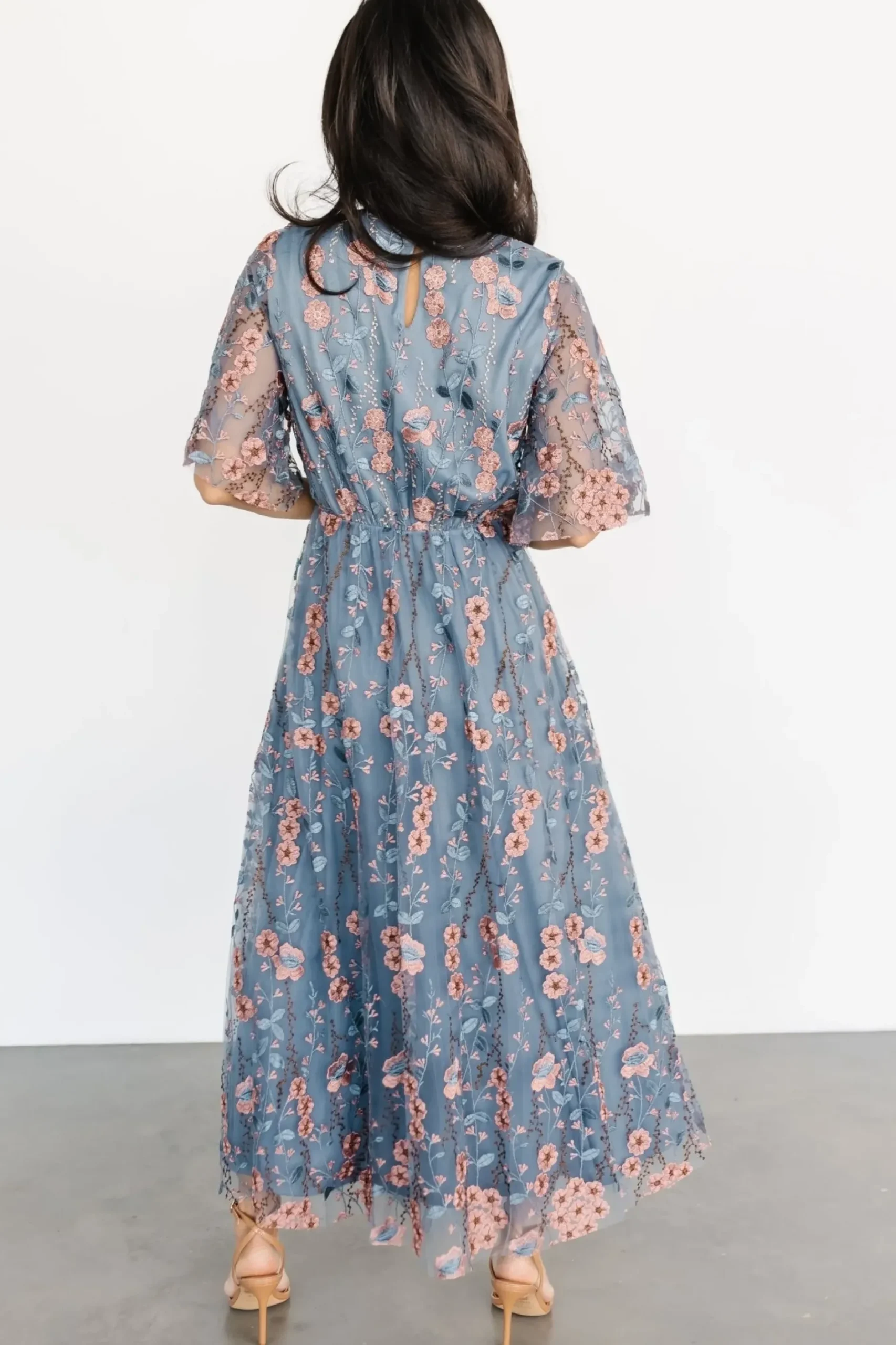 Baltic Born WEDDING SUITE|wedding guest|Arabella Embroidered Tulle Maxi Dress | Blue + Pink