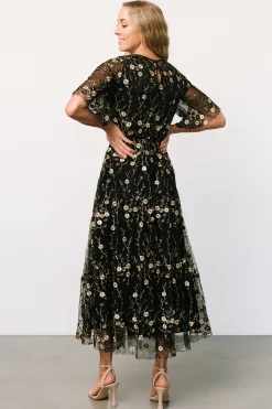 Baltic Born WEDDING SUITE|wedding guest|Arabella Embroidered Tulle Maxi Dress | Gold + Black