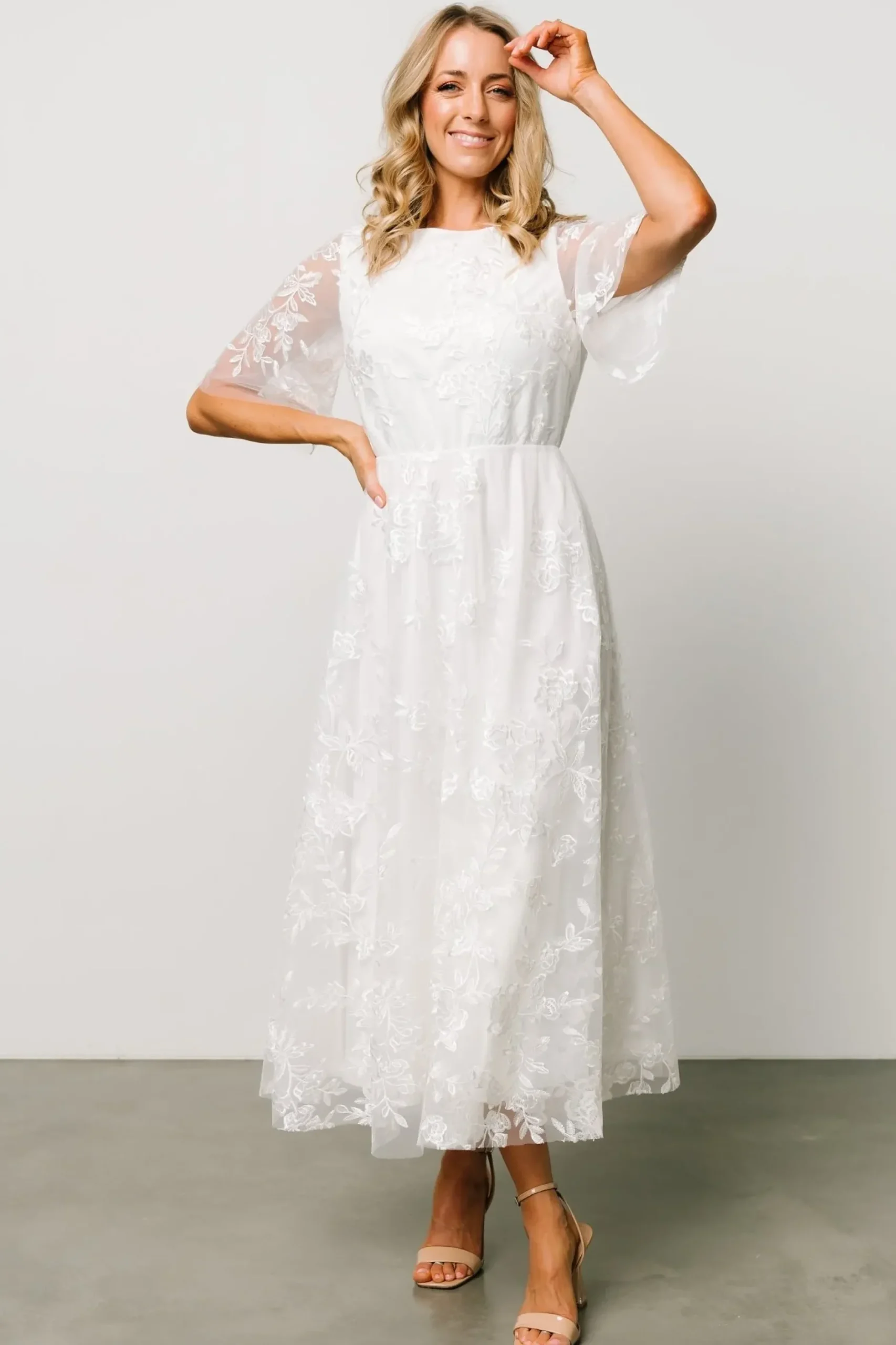 Baltic Born WEDDING SUITE|wedding guest|Arabella Embroidered Tulle Maxi Dress | White