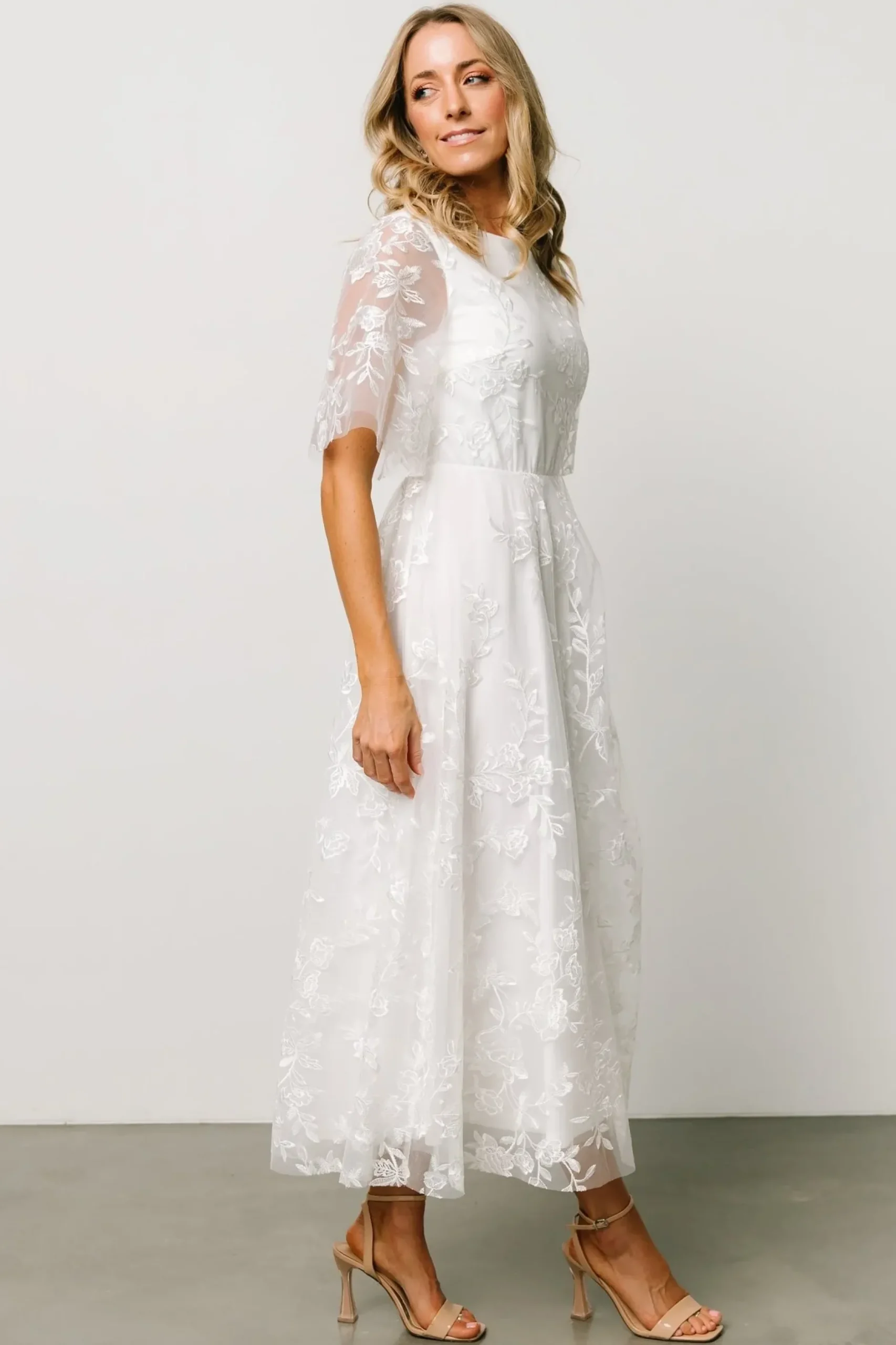 Baltic Born WEDDING SUITE|wedding guest|Arabella Embroidered Tulle Maxi Dress | White