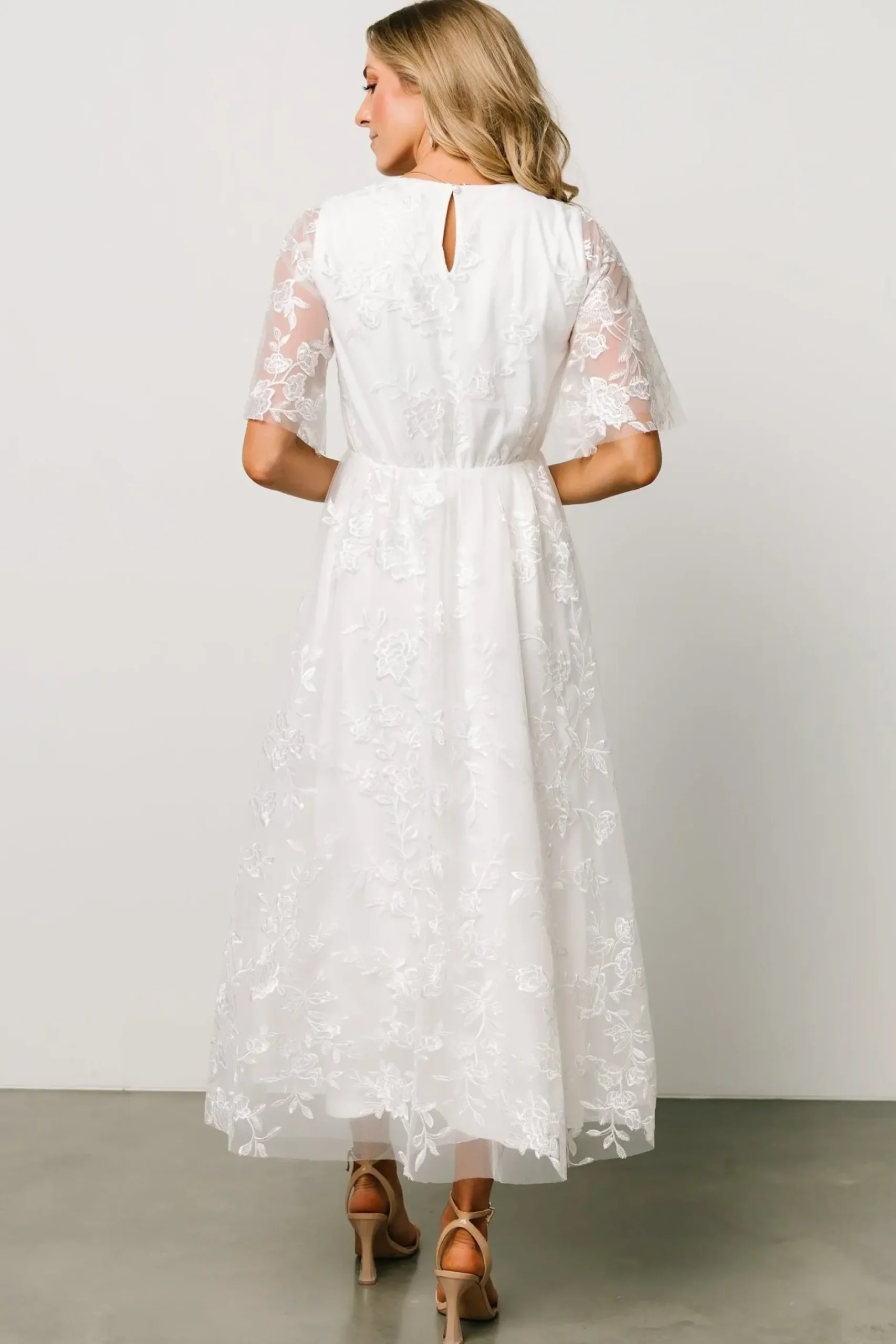 Baltic Born WEDDING SUITE|wedding guest|Arabella Embroidered Tulle Maxi Dress | White