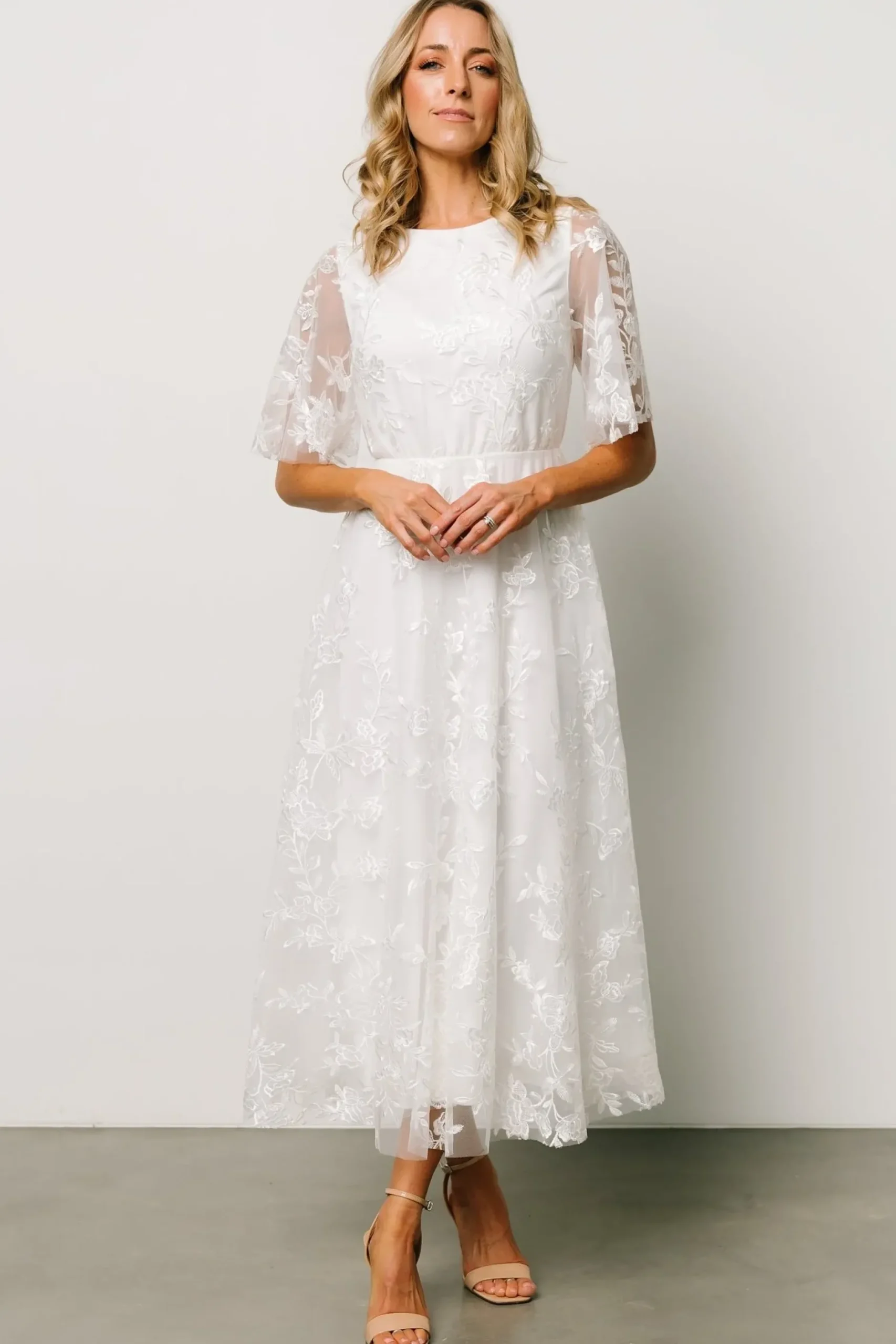 Baltic Born WEDDING SUITE|wedding guest|Arabella Embroidered Tulle Maxi Dress | White