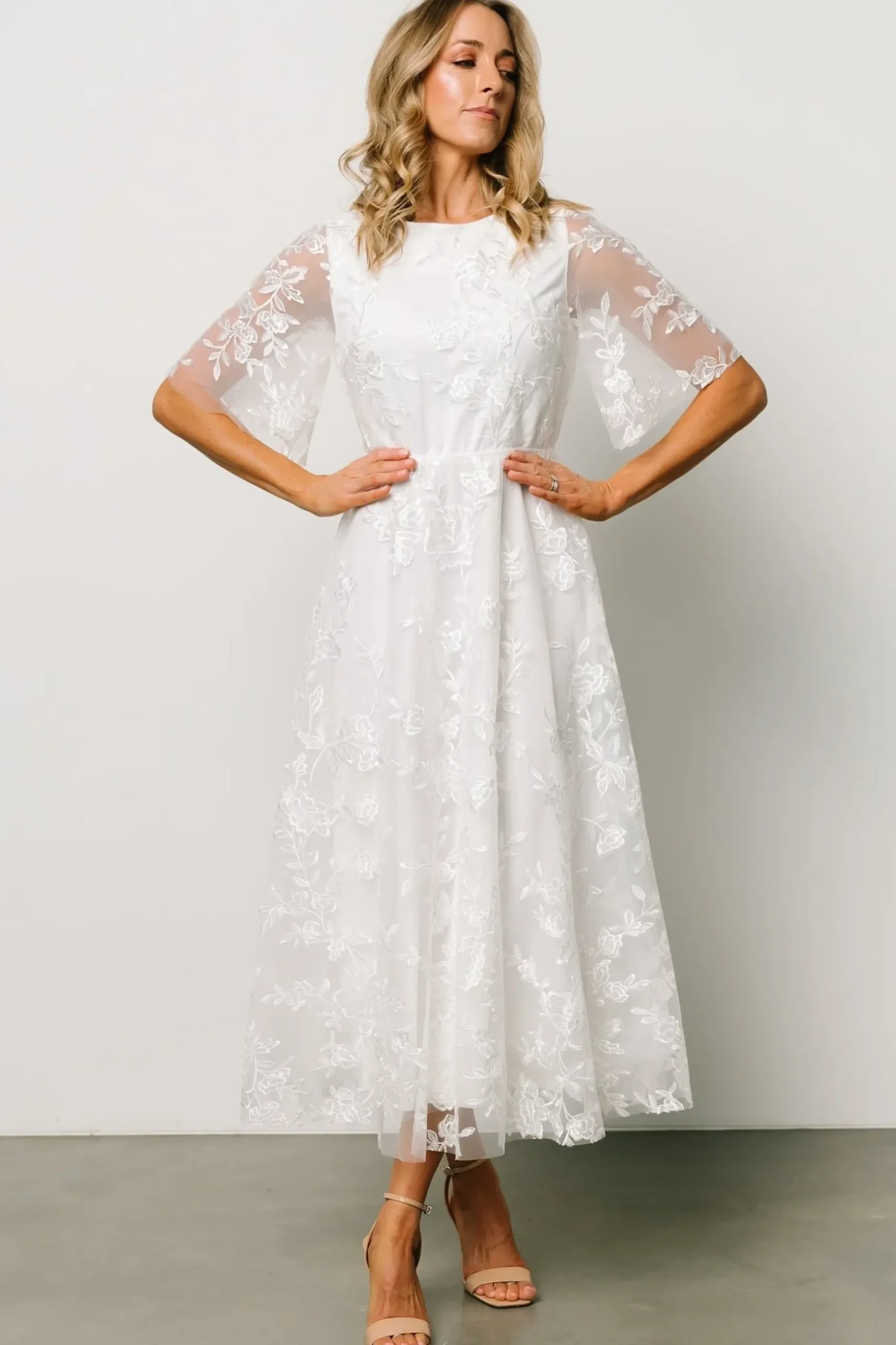 Baltic Born WEDDING SUITE|wedding guest|Arabella Embroidered Tulle Maxi Dress | White