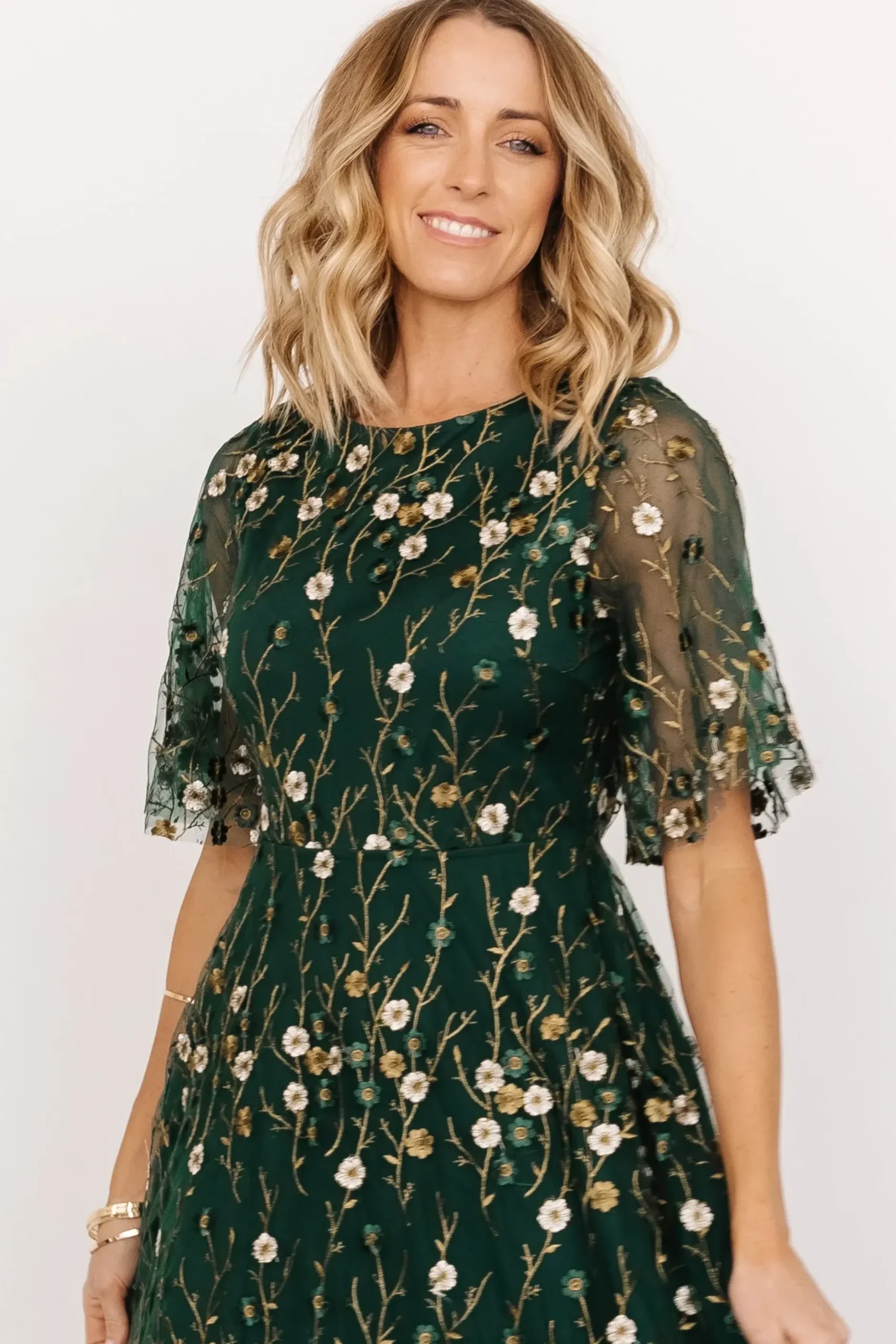 Baltic Born WEDDING SUITE|wedding guest|Arabella Embroidered Tulle Maxi Dress | Dark Green Floral
