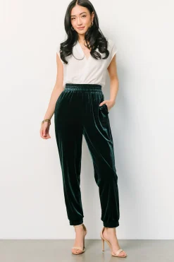 Baltic Born pants|Archie Velvet Jogger Pants | Dark Green