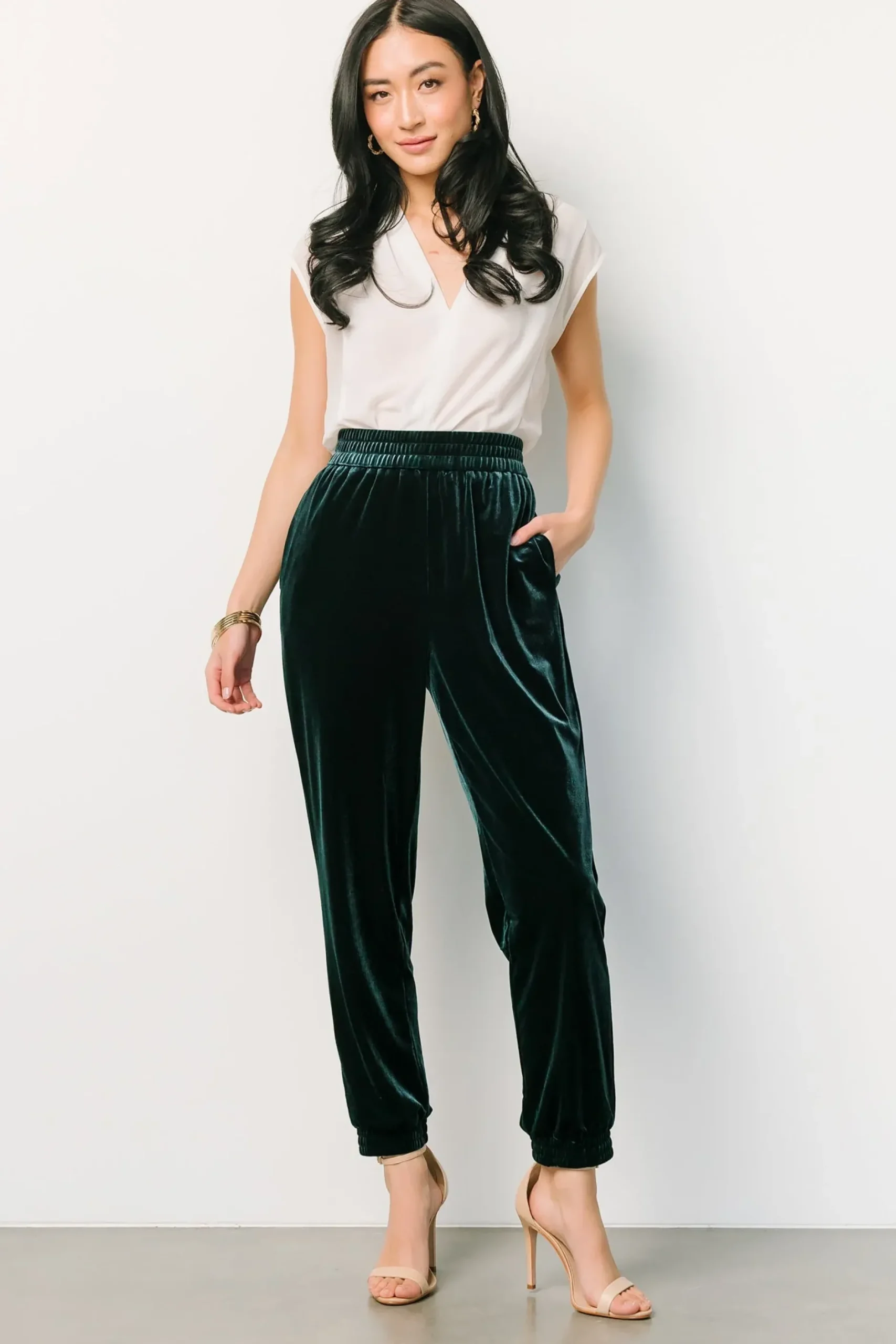 Baltic Born pants|Archie Velvet Jogger Pants | Dark Green