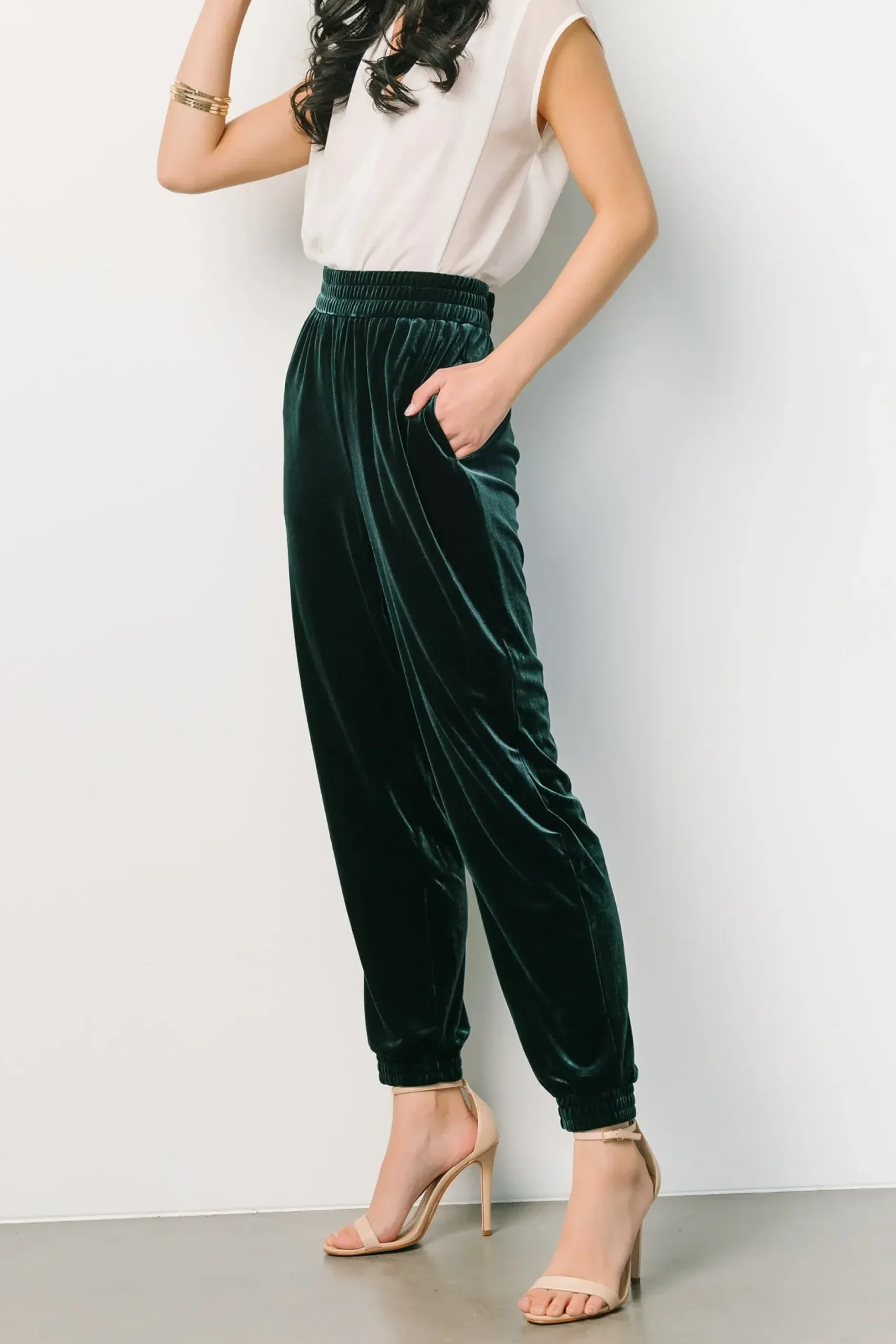 Baltic Born pants|Archie Velvet Jogger Pants | Dark Green