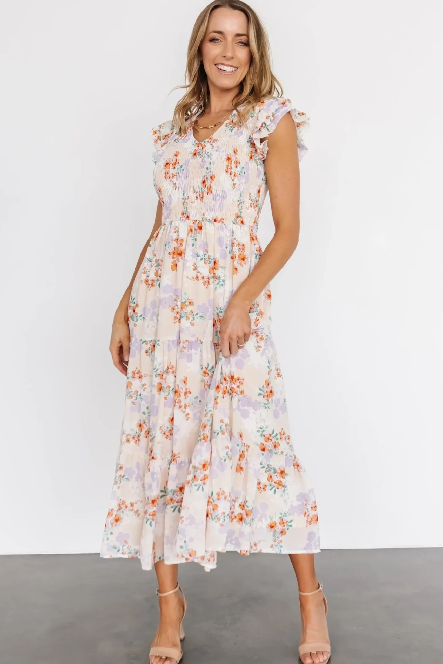 Baltic Born bump friendly|Arla Smocked Maxi Dress | Cream Floral
