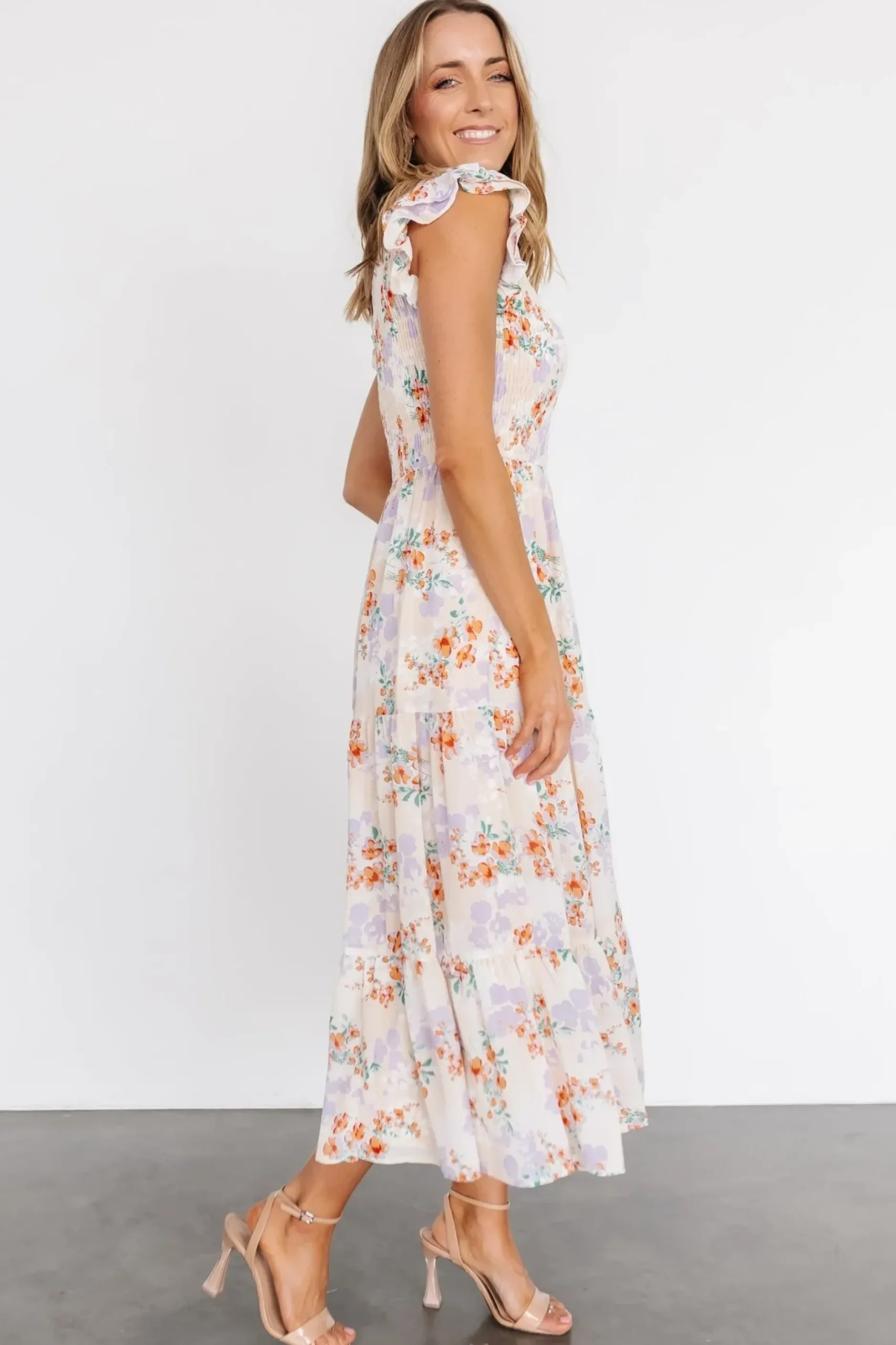Baltic Born bump friendly|Arla Smocked Maxi Dress | Cream Floral