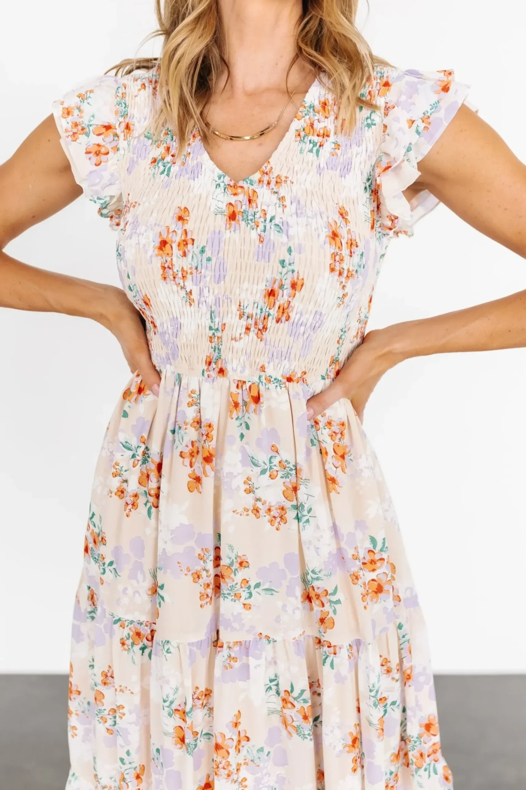 Baltic Born bump friendly|Arla Smocked Maxi Dress | Cream Floral