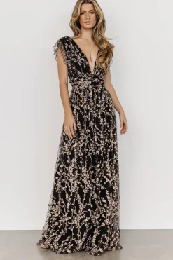Baltic Born embellished + sequined|Arlene Shimmer Gown | Black + Rose Gold