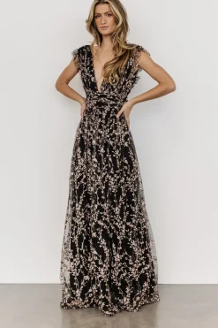 Baltic Born embellished + sequined|Arlene Shimmer Gown | Black + Rose Gold