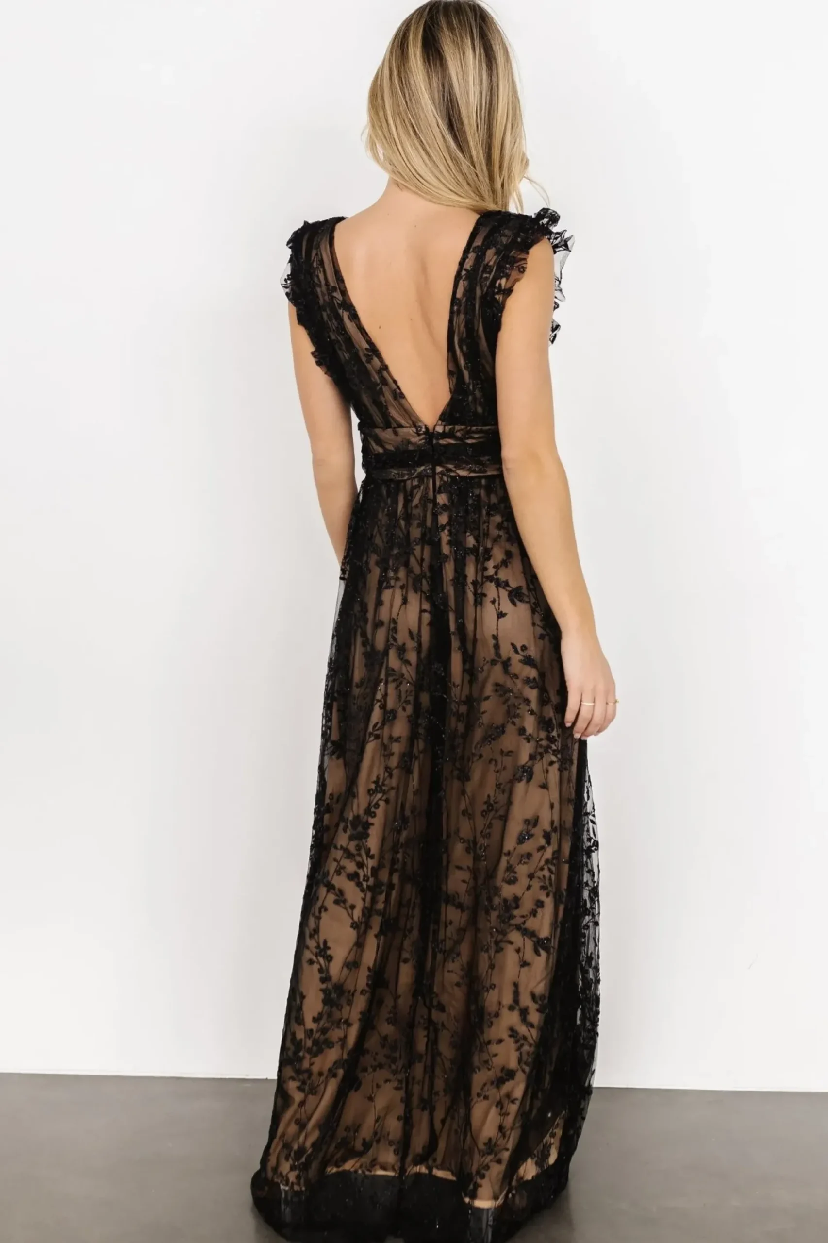 Baltic Born embellished + sequined|Arlene Shimmer Gown | Black + Nude