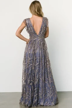 Baltic Born embellished + sequined|Arlene Shimmer Gown | Blue + Gold