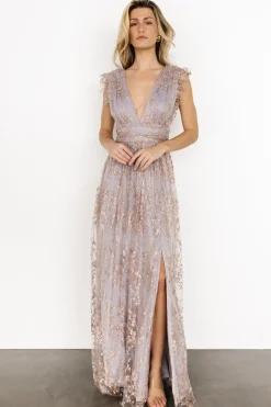 Baltic Born embellished + sequined|Arlene Shimmer Gown | Dusty Lilac + Rose