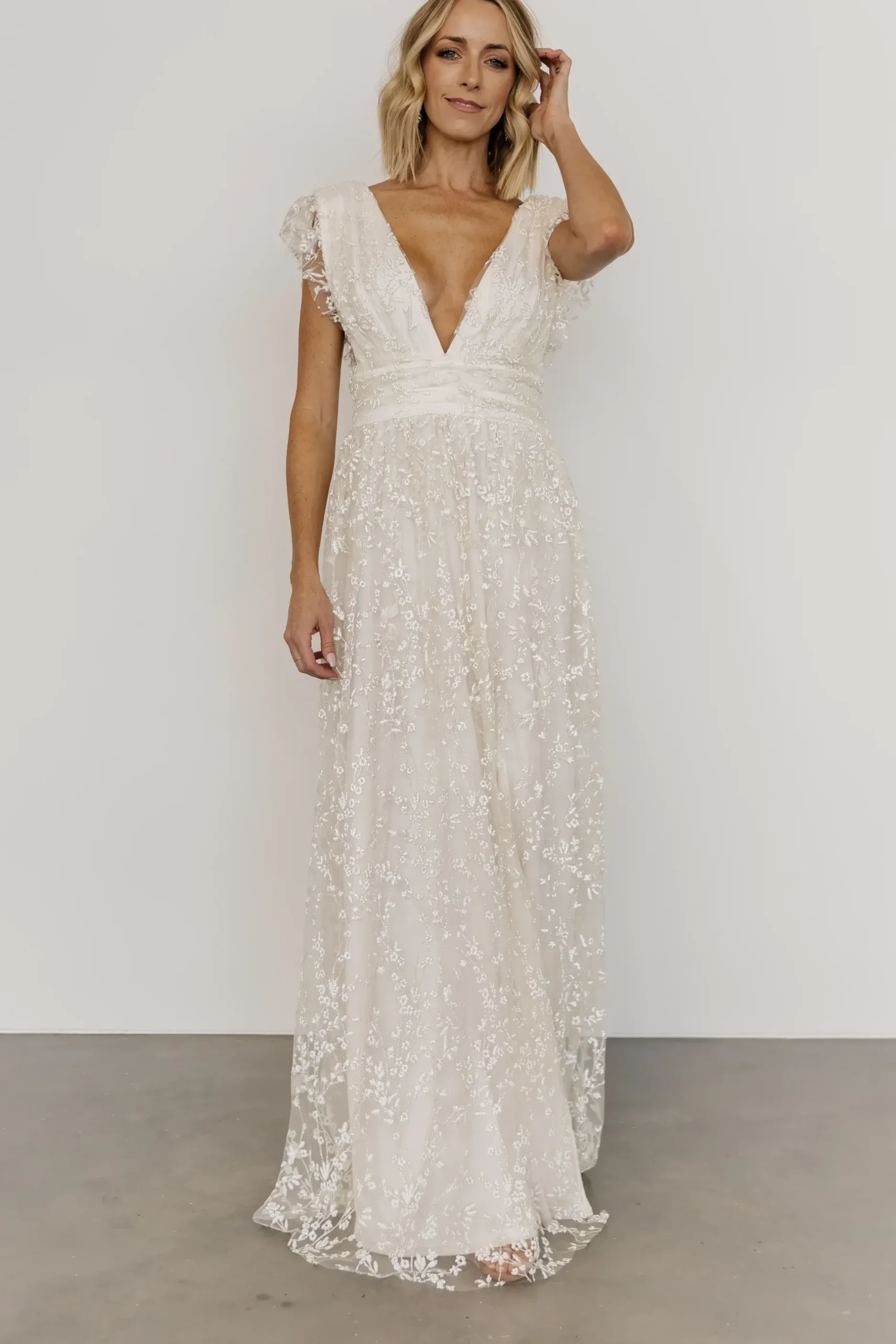 Baltic Born embellished + sequined|Arlene Shimmer Gown | Ivory