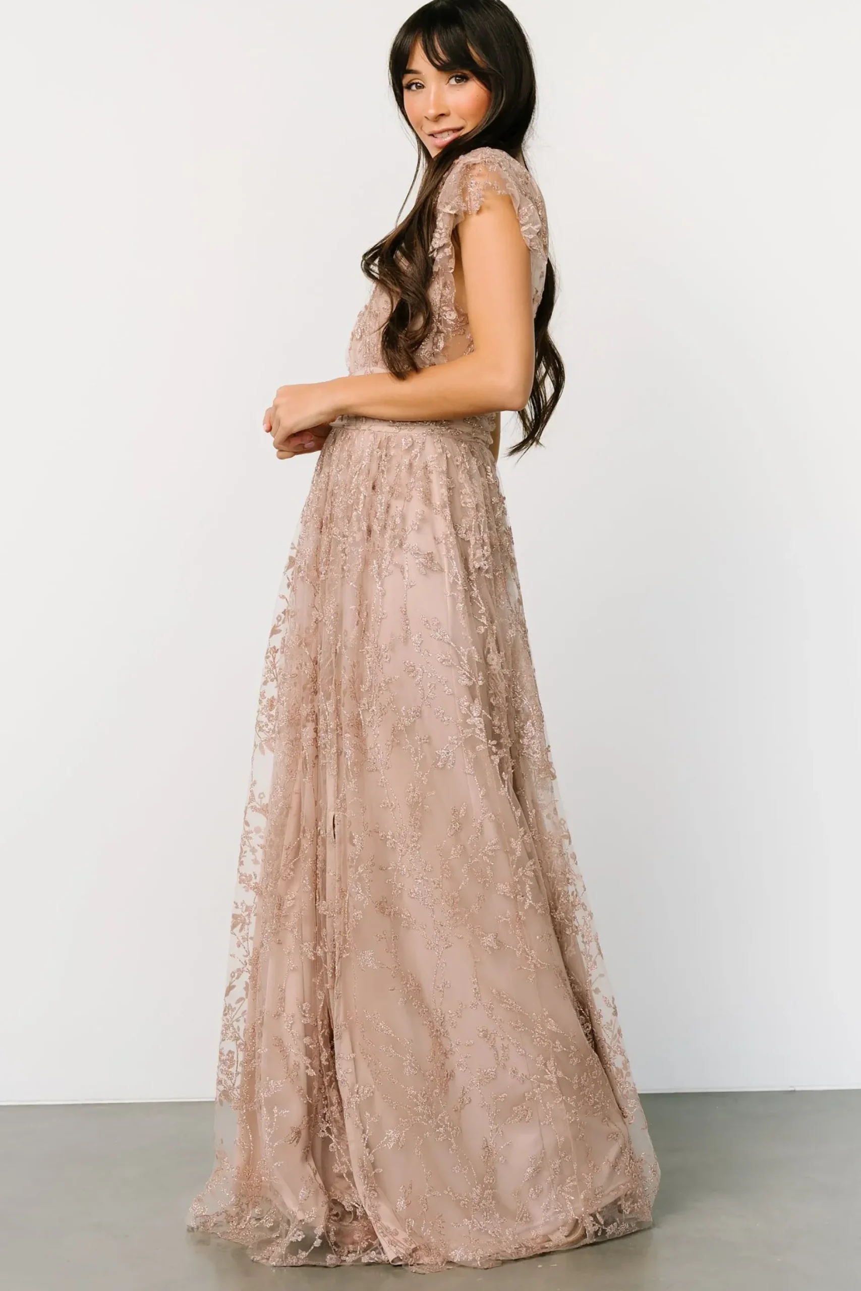 Baltic Born embellished + sequined|Arlene Shimmer Gown | Nude Rose