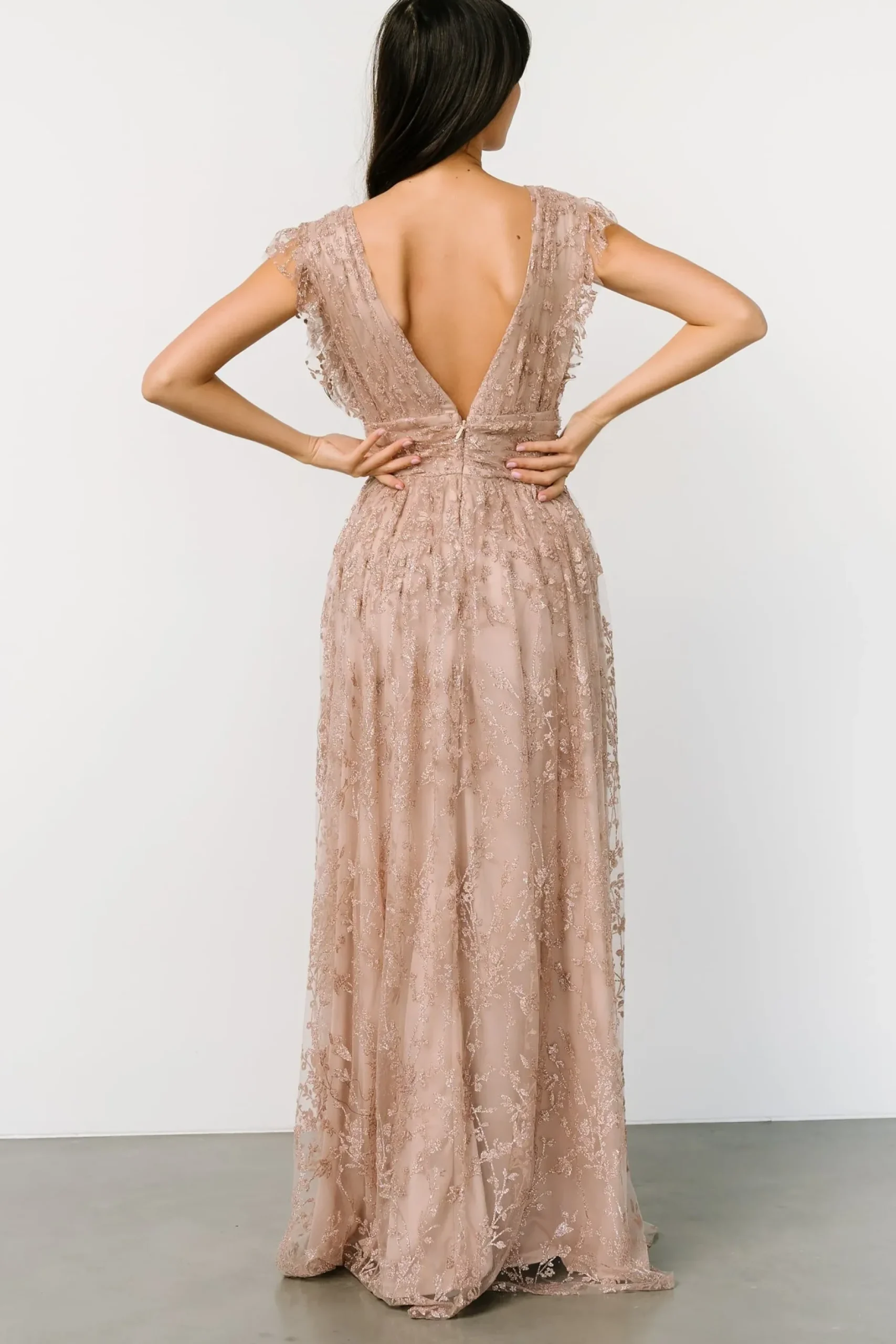 Baltic Born embellished + sequined|Arlene Shimmer Gown | Nude Rose