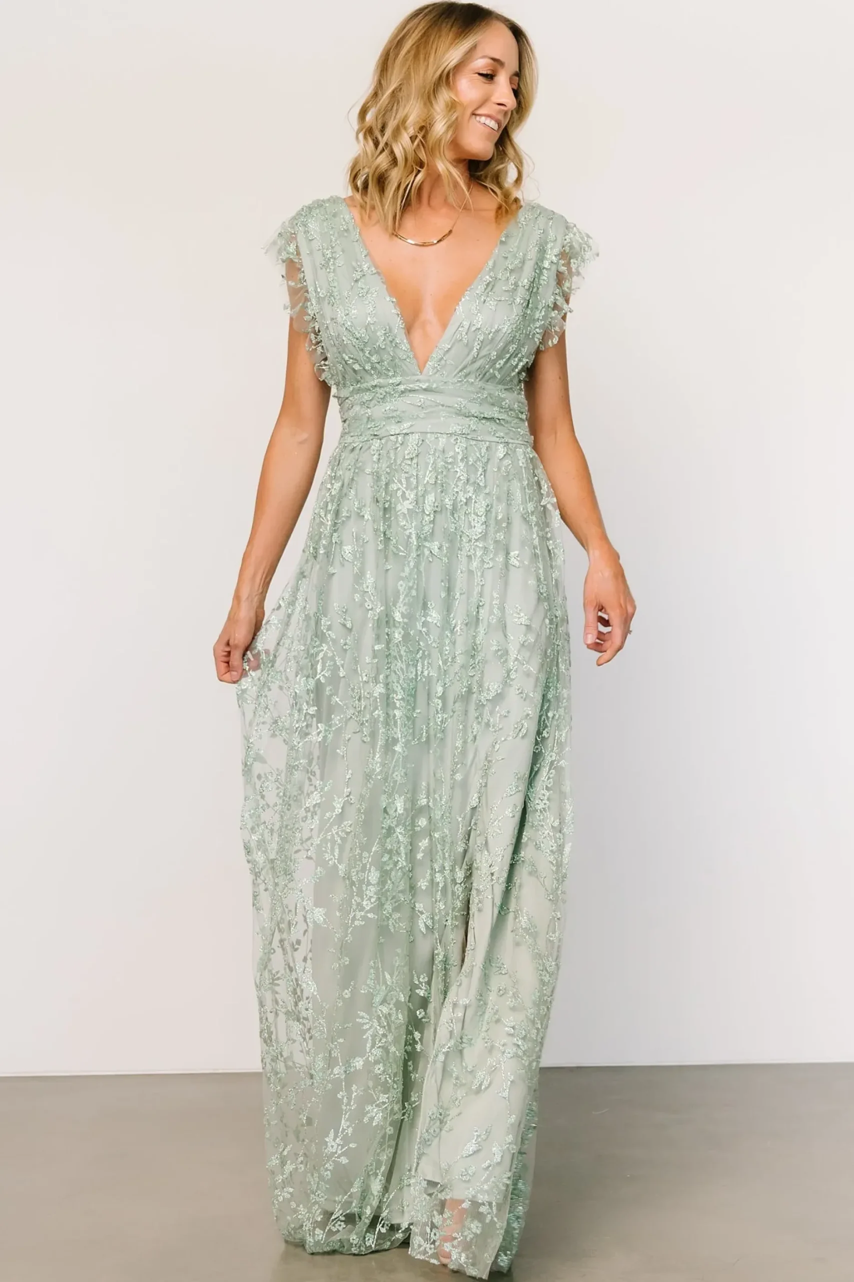 Baltic Born embellished + sequined|Arlene Shimmer Gown | Sage