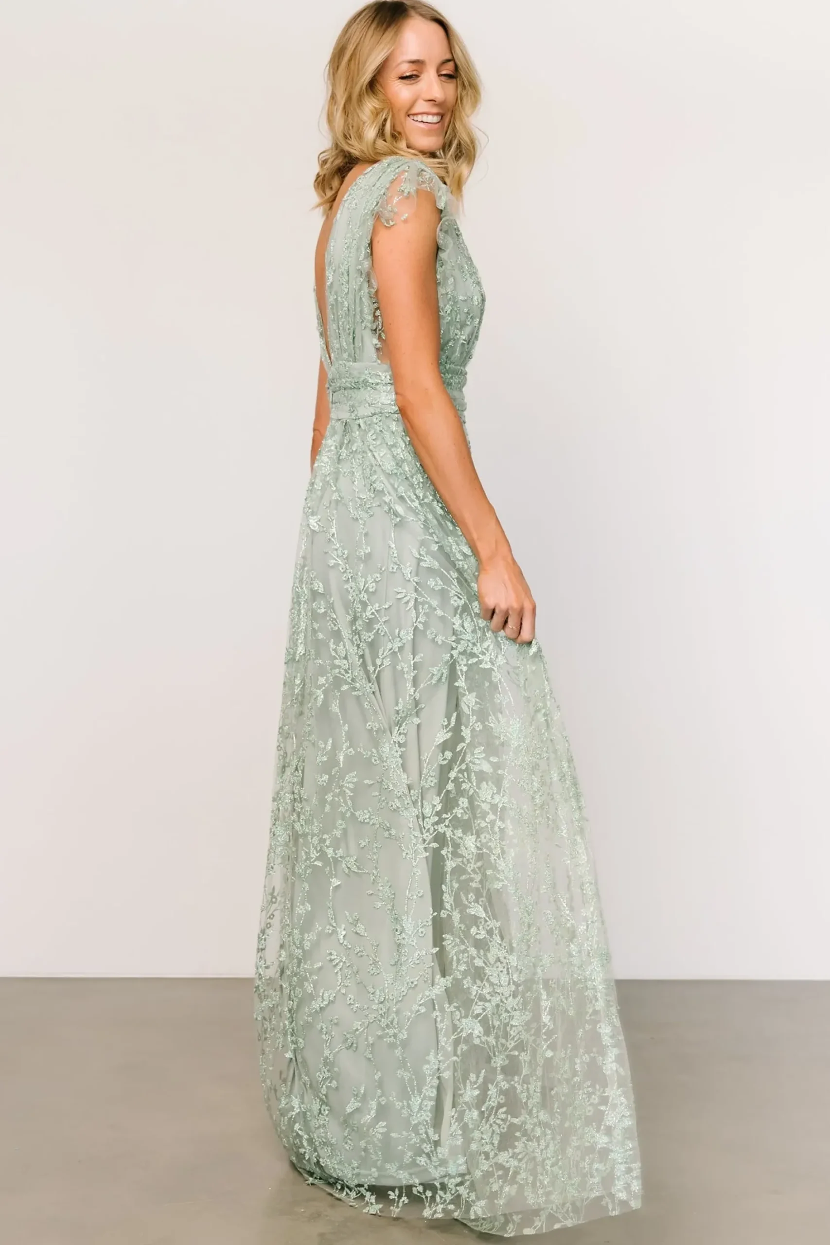 Baltic Born embellished + sequined|Arlene Shimmer Gown | Sage