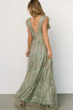 Baltic Born embellished + sequined|Arlene Shimmer Gown | Sage + Gold