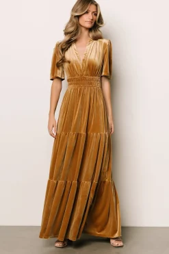 Baltic Born maxi dresses|EXTENDED SIZING|Artemis Velvet Maxi Dress | Dark Gold