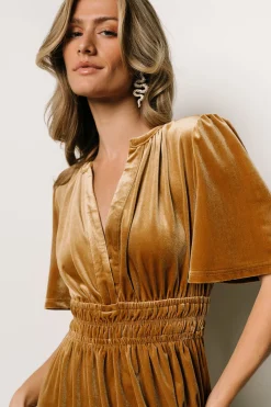Baltic Born maxi dresses|EXTENDED SIZING|Artemis Velvet Maxi Dress | Dark Gold