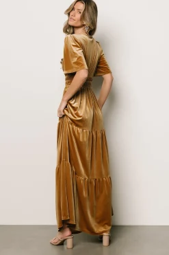 Baltic Born maxi dresses|EXTENDED SIZING|Artemis Velvet Maxi Dress | Dark Gold