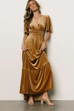 Baltic Born maxi dresses|EXTENDED SIZING|Artemis Velvet Maxi Dress | Dark Gold