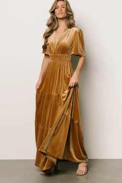 Baltic Born maxi dresses|EXTENDED SIZING|Artemis Velvet Maxi Dress | Dark Gold