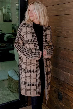 Baltic Born cardigans|Arvo Houndstooth Long Cardigan | Taupe + Black