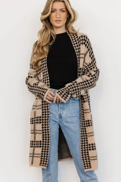 Baltic Born cardigans|Arvo Houndstooth Long Cardigan | Taupe + Black