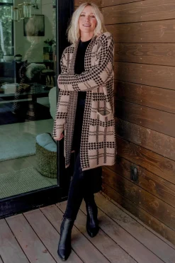 Baltic Born cardigans|Arvo Houndstooth Long Cardigan | Taupe + Black