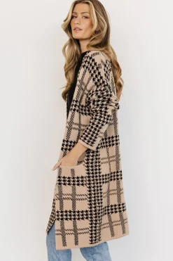 Baltic Born cardigans|Arvo Houndstooth Long Cardigan | Taupe + Black