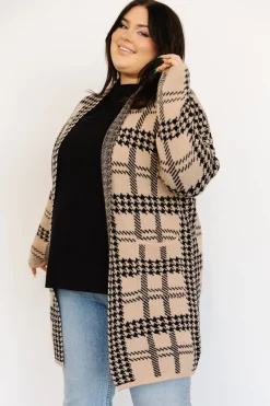 Baltic Born cardigans|Arvo Houndstooth Long Cardigan | Taupe + Black